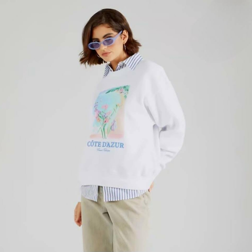Ambercrombie & Fitch White Floral Côte d'Azur French Riviera Graphic Sweatshirt